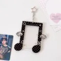 Acrylic photocard holder star wings cute 3 inch Kpop card protector keychain sleeve - Pink and Black