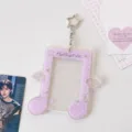 Acrylic star photocard holder with purple polka dot design, cute backpack accessory. - Purple