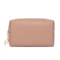 Pink PU leather cosmetic bag, portable square toiletry pouch with gold zipper pull. - Brown