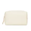 Beige PU leather cosmetic bag portable waterproof travel makeup pouch square toiletry organizer - White