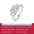 Three-stone moissanite ring in S925 silver, sparkling round center and baguette side stones. - US Size 5 / Baguette Moissanite Ring