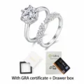 S925 Zilveren Moissanite Stapelbare Ring Set met Marquise Stenen en GRA Certificaat - US 5 / Ronde 3CT Moissaniet Ring + GRA Certificaat + Lade Doos (R15329) / Zilver