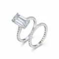 Moissaniet smaragd geslepen zilveren ring set met aanschuifring en GRA certificaat doos. - US 5 / Octagon Stapelbare Stijl (R15507)