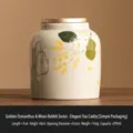 Boîte de conservation de thé en céramique blanche, couvercle doré, motif lapin, 299ml - Cendres de Paille Peint à la Main Osmanthus Doré Lapin de Lune Boîte à Thé Élégante