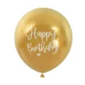 Goldene metallische 12-Zoll-Geburtstagsballons mit Happy Birthday-Druck für Partys. - Metallisches Gold mit weißem Aufdruck