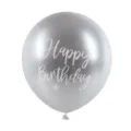 12 Zoll Metallisch Silber Geburtstag Ballon Gedruckt Happy Birthday Party Dekoration - Metallisches Silber mit weißem Aufdruck