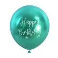 12 Zoll metallischer Chrom Geburtstag Party Ballon mit Happy Birthday Aufdruck, Latex. - Metallisches Grün mit weißem Aufdruck
