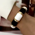 Chic black and white enamel wide metal bangle bracelet for women elegant retro fashion jewelry - Black White Colorblock Wide Style (BR26Y0371-7)