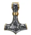 Retro Viking Thor's Hammer Pendant for Men, Stainless Steel Celtic Knot Amulet Necklace - Pendant Only (Without Chain) (F0503) / Two-Tone Gold and Silver