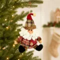 Christmas Gnome plush hanging doll with striped knitted hat, perfect holiday tree decoration ornament. - Sitting Santa Claus