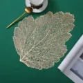 Gold hollow leaf placemat PVC table mat insulation pad for modern dining table decor - Leaf / Placemat / Gold