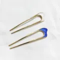 Fourche à cheveux en U à double dent en métal avec émail bleu et blanc pour coiffure femme - Ensemble de Combinaison (1505-19) / Lot de 2 / Bleu et Blanc
