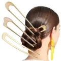 Épingle à cheveux en U dorée élégante en métal accessoire de coiffure minimaliste chic - Texture de Coquille (1505-16) / Lot de 2 / Or