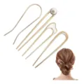 Épingle à cheveux métallique en U minimaliste avec perle pour de beaux chignons. - Multi-Style (1505-17) / 4 Pièces / Mélange d'Or
