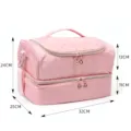 Pink double-layer makeup bag portable cosmetic storage organizer with handle and zippers - 32*25*24cm / Sakura Pink