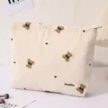 Corduroy cosmetic bag cute bear makeup pouch large capacity portable travel storage bag cream - Off White