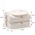 Double layer cosmetic bag portable makeup storage organizer with large capacity for daily use. - 32*25*24cm / Pearl White