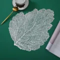 Silver hollow leaf placemat PVC table mat decorative insulation mat for dining room table decor - Leaf / Placemat / Silver
