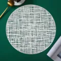 White round hollow PVC table mat, elegant mesh pattern thermal insulation placemat variant. - Gingham / Placemat / Silver