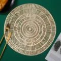 Gold PVC hollow placemat round table mat heat insulation pad western dining table decoration - Tree Stump / Placemat / Gold