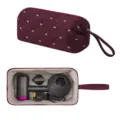 Quilted Hair Dryer Storage Bag Burgundy Travel Pouch with Bow Pattern and Carry Strap - Angora Red/White Butterfly