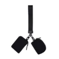 Black mini key pouch set with wrist lanyard and two zipped coin purses for daily portable storage. - Black