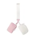 Portable waterproof mini coin purse and keychain pouch set with color-blocking design. - Pink/Beige