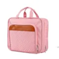 Pink travel cosmetic bag with brown accent, large capacity portable toiletry organizer. - Peach