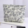 Korean style floral quilted cosmetic bag large capacity zipper storage pouch for women daily use - Navy Blue Floral