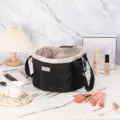 Black drawstring cosmetic bag large capacity portable travel makeup storage pouch organizer. - Black
