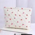 Korean style large capacity quilted cherry cosmetic bag cute storage pouch with zipper. - White Cherry Print