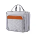 Gray Travel Toiletry Bag Large Capacity Hanging Cosmetic Bag Organizer With Brown Accent - Silver Gray