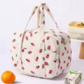 Corduroy strawberry lunch bag, portable insulated bento tote bag for office outdoor use. - Strawberry