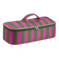 Striped Hair Dryer Storage Bag Large Capacity Portable Travel Styling Tool Organizer Case - Green And Rose Red Striped
