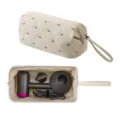 Beige quilted hairdryer storage bag with cute bow pattern, large capacity portable case. - Beige/Coffee Butterfly