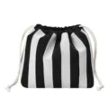 Black and white striped knit drawstring cosmetic bag, portable travel makeup pouch. - Black & White Stripes