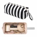 Black and white striped storage bag for hair dryer and styling tools, portable design. - Black & White Stripes