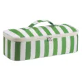 Green and white striped portable storage bag for hair styling tools and hair dryer variant. - Green & Beige Stripes