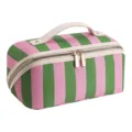 Pink green striped cosmetic bag large capacity portable toiletry travel makeup organizer pouch - Pink and Green Striped