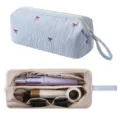 Borsa trapuntata per asciugacapelli astuccio da viaggio portatile con ricamo a fiocco - Blu Con Farfalla Rossa