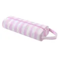 Borsa di stoccaggio cilindrica a righe rosa e bianche in seersucker per accessori capelli da viaggio. - Strisce bianche e rosa