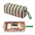 Pink green striped hair dryer storage bag large capacity portable cosmetic travel organizer. - Pink and Green Striped