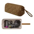 Quilted nylon hair dryer storage bag portable travel organizer case with bow embroidery - Caramel/White Butterfly