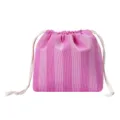 Pink striped drawstring cosmetic bag, portable travel toiletry pouch for daily storage. - Rose Pink Stripe