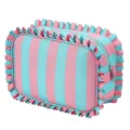 Pink blue striped cosmetic bag with cute ruffles, large capacity travel wash storage bag variant - Blue & Pink Stripe
