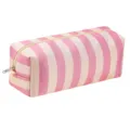 Pink and beige striped zipper storage pouch travel makeup bag portable cosmetic organizer - Pink Beige Stripes