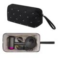 Black quilted hair dryer storage bag with cute bows, portable travel makeup organizer case. - Black/White Butterfly