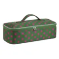 Green pink polka dot hair dryer storage bag, portable curling iron cosmetic travel organizer. - Green with Rose Dots