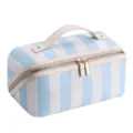 Blue white striped cosmetic bag large capacity portable makeup storage travel wash bag - White Blue Striped