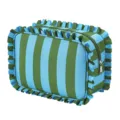 Blue green striped ruffle cosmetic bag large capacity travel portable makeup storage pouch - Blue Green Striped